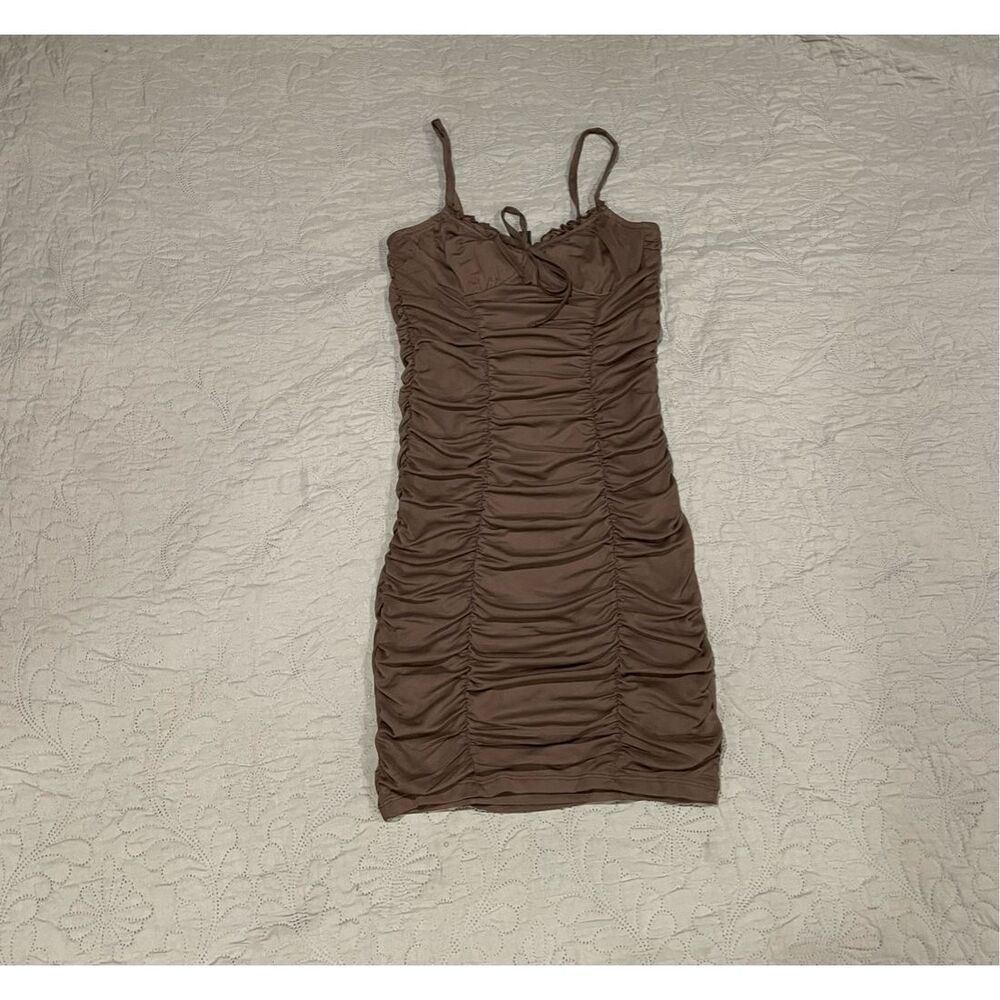 Divided XS Y2K Chocolate Brown Ruched Mini Dress Spaghetti Straps